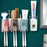 toothpaste squeezer dispenser wall mounted household toothbrush holder punch free toothbrush storage drain rack mouthwash cup