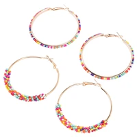 2 pairs bohemian circle round earrings girls summer earrings fashionable bead earrings jewelry