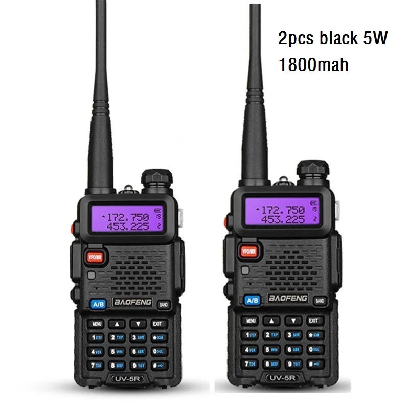2pcs 5W Walkie Talkie Baofeng uv-5r 1800mah Battery Two Way radio CB radio communicador for ham raido Baofeng uv 5r
