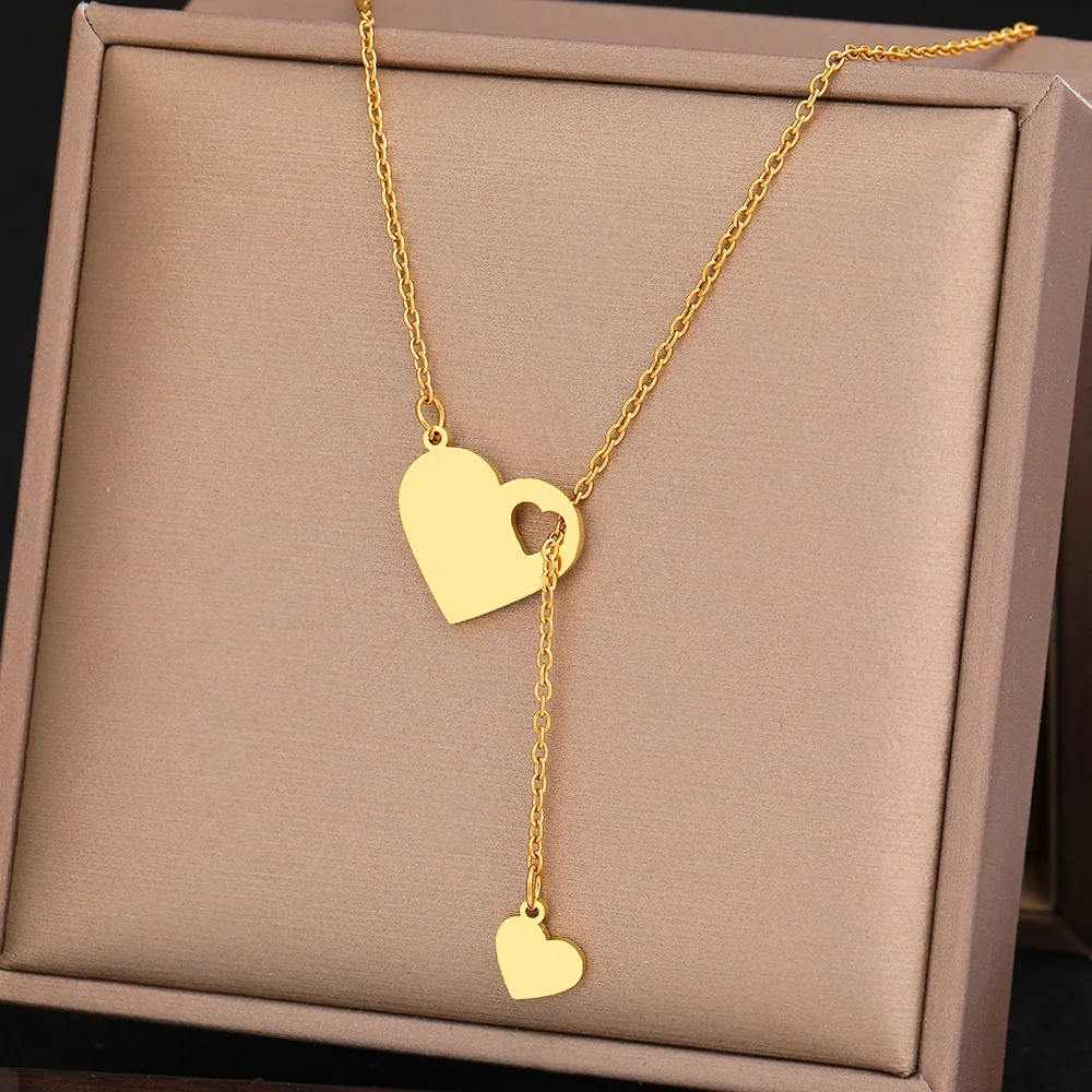 

Stainless Steel Necklaces Sweet Heart Pendants Chains Charms Choker Fashion Necklace For Women Jewelry Wedding Party Girls Gifts