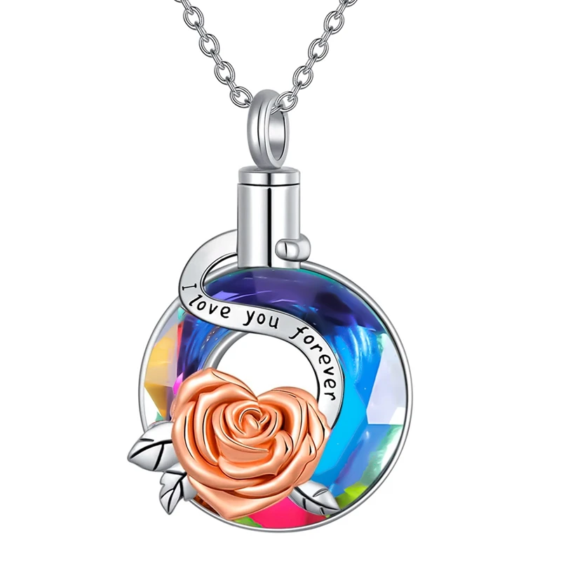 

I Love You Forever Heart Rose Flower Pendant Necklace Ashes Holder Jewerlry Women Memoral Keepsake Necklace