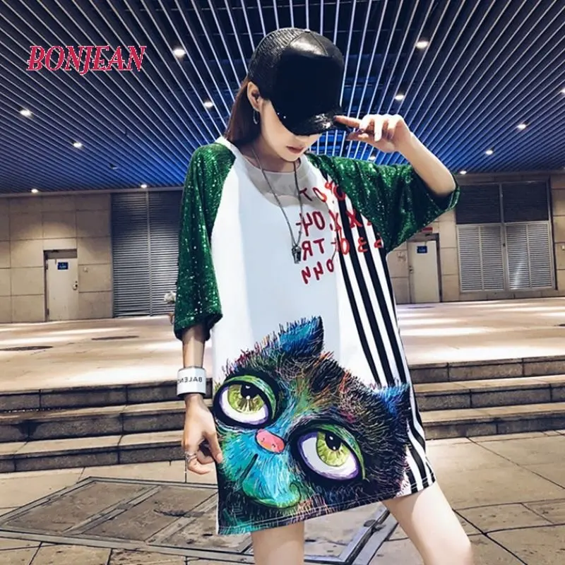 

4xl American Hip Hop Street Trend Cat Printed Short Sleeved T Shirt Women Loose Korean Couple Short Sleeved T-shirt Plus Size