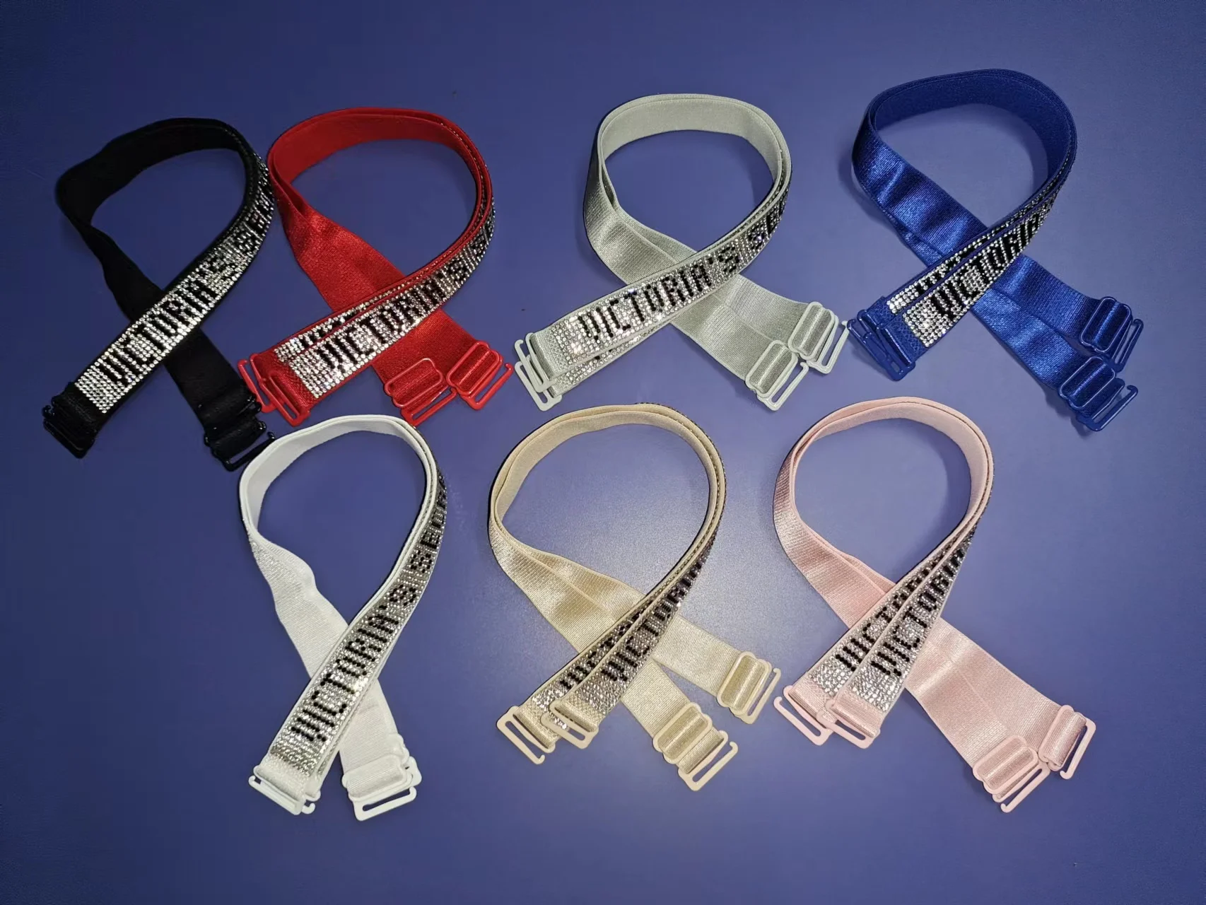 

Модный женский бюстгальтер контрастных цветов со съемными бретельками VS аксессуары для бюстгальтера с надписью Стразы 2*40 см оптовая прода...