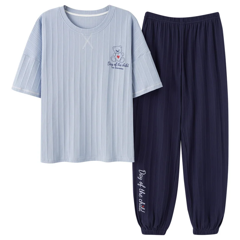 pajamas female summer short sleeved trousers pure cotton lovely girl spring autumn thin style summer two-piece home clothes