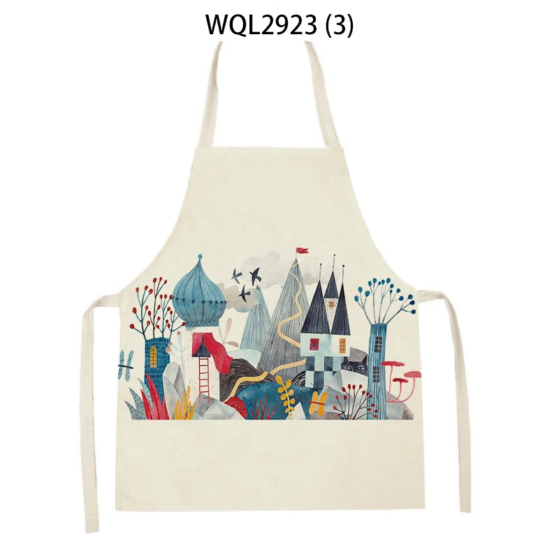 

Льняные простые и красивые деревенские фартуки с принтом масляной живописи для кухни унисекс нагрудник для ужина вечеринки для приготовле...
