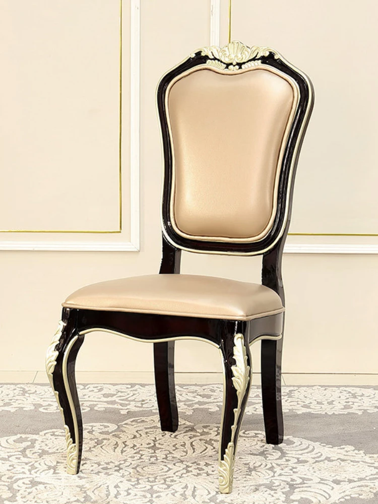 

European dining chair neoclassical carved book chair hotel club negotiation chair ebony light luxury furniture