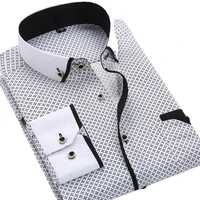 2022 men fashion casual long sleeved printed shirt slim fit male social business dress shirt brand men clothing soft comfortable