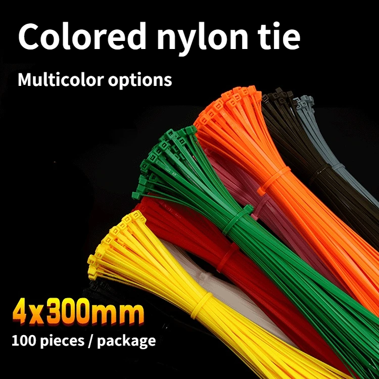 

Самоблокирующийся пластиковый нейлоновый Галстук 100, черный и белый, красный, желтый, синий, зеленый, оранжевый, 4x300 мм, галстук-Пряжка, набор ...