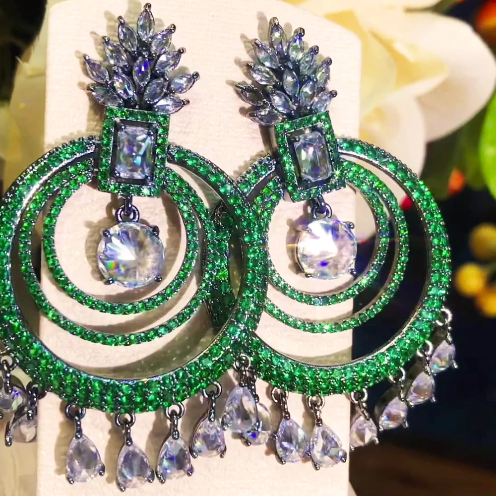 

missvikki Romantic Shiny DIY Trendy Round CZ Drop Earrings For Women Bridal Wedding Girl Daily Surper Jewelry High Quality