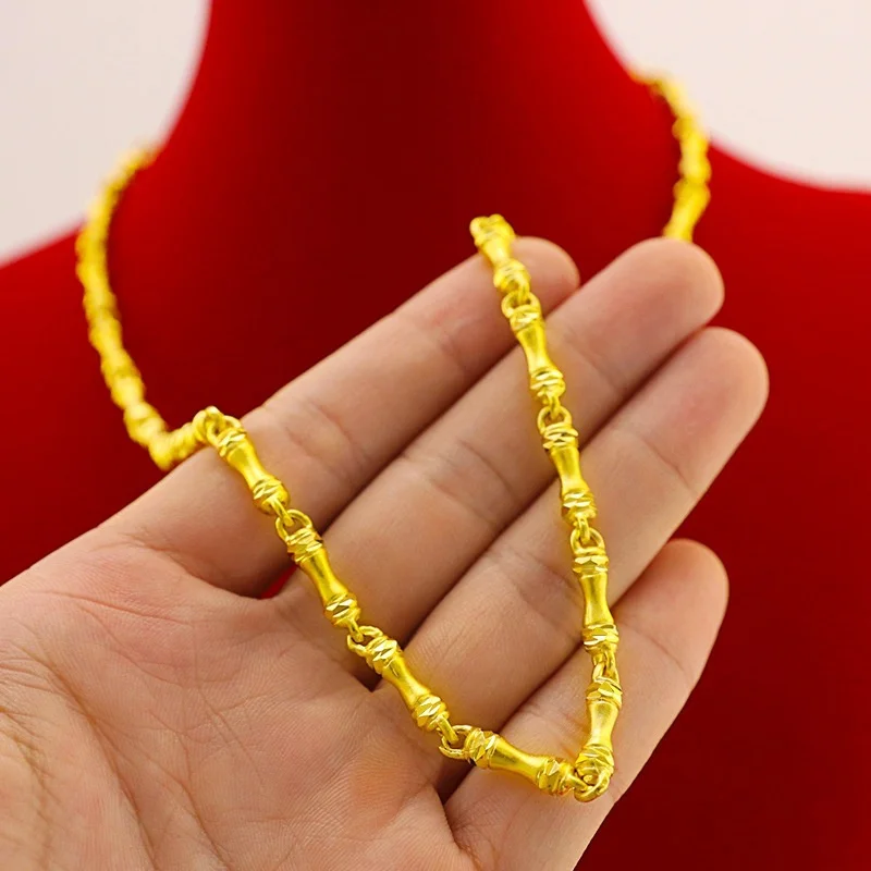 Фото Роскошное ожерелье из настоящего золота 24K, золотая цепочка 24K AU999 в форме бамбука для мужчин, стильная мужская цепочка-кость, ювелирное украшение на удачу и благополучие, подарок №2