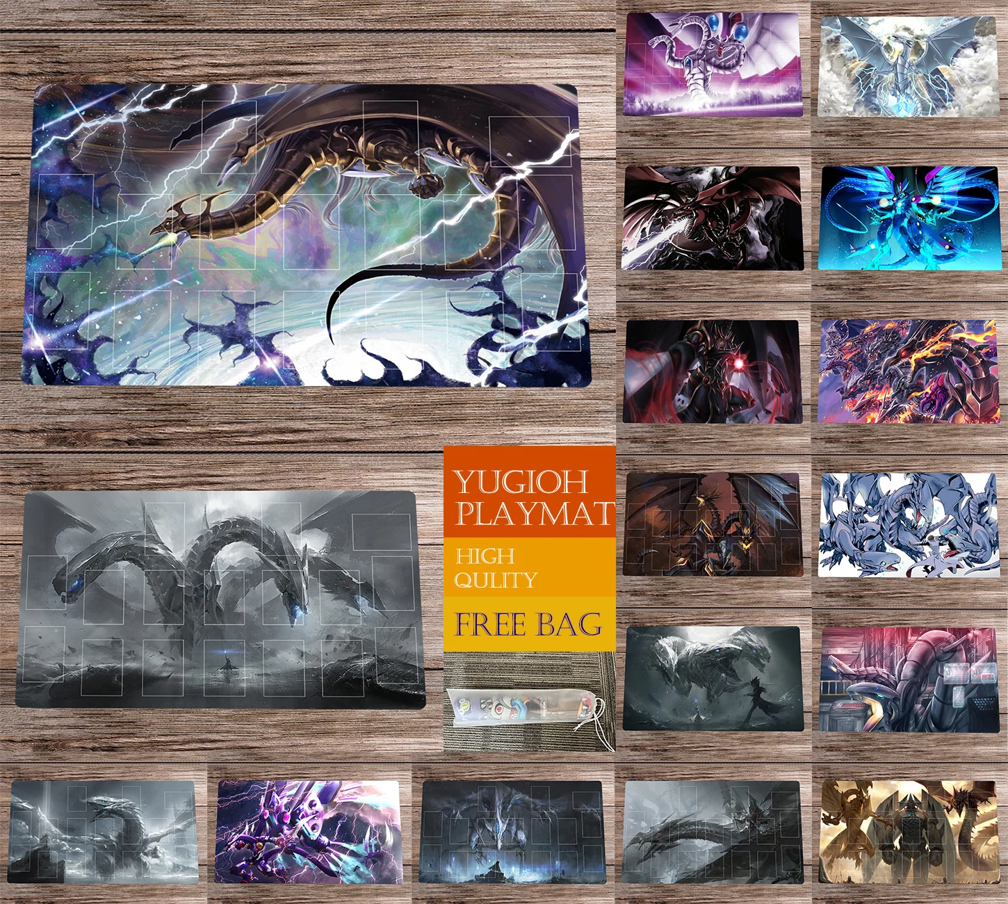 

YuGiOh Playmat Dragons TCG CCG Mat Trading Card Game Mat Anime OCG Board Game Playmat & Free Bag Desk Mat Pad Mousepad 60x35cm