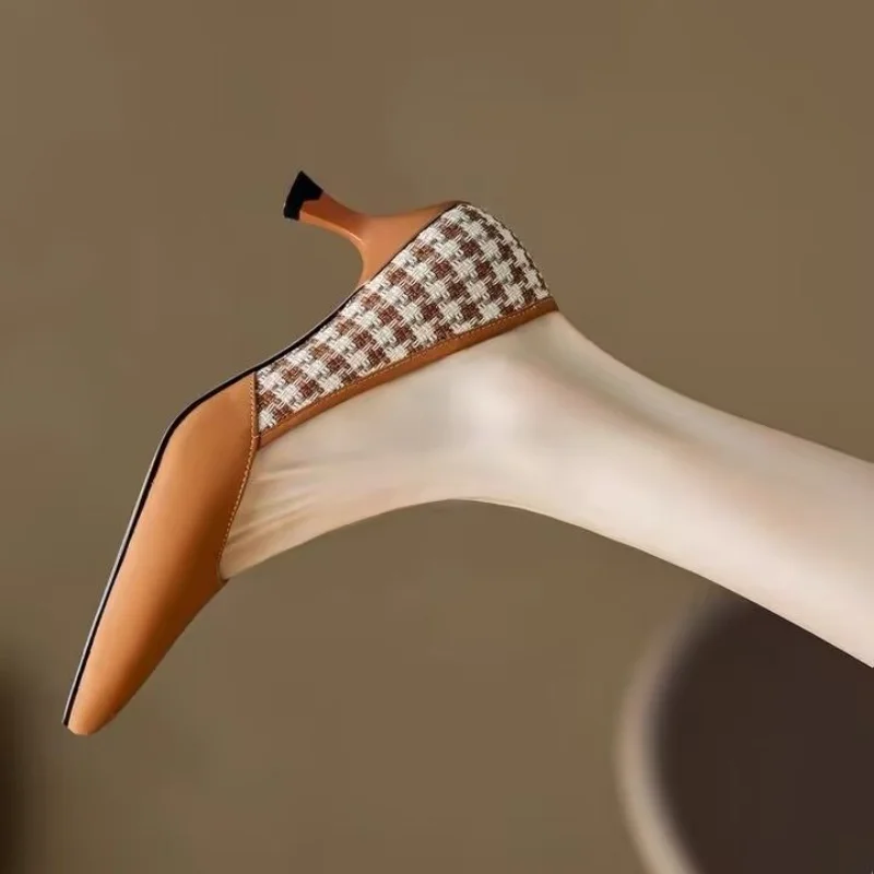 

New Roman Mixed Color Women Leather Shoes Pointed Toe Comfortable Low High Heels Casual Shoes Handmade Slip-On Women's Pumps