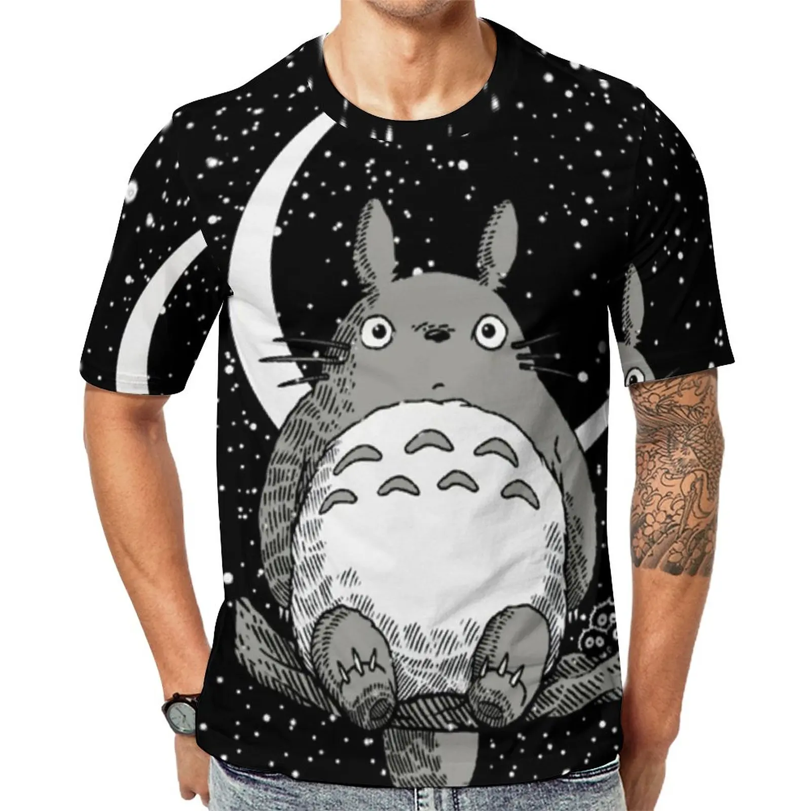 

Totoro Print T Shirt The Cute Cartoon Funny T Shirts O-Neck Harajuku Tee Shirt Original Couple Graphic Tees Large Size