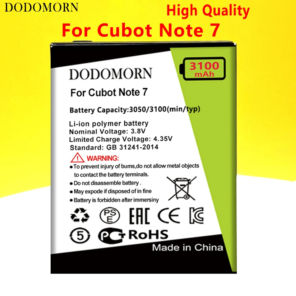 

Новый аккумулятор DODOMORN для телефона Cubot Note 7, высокое качество + номер отслеживания