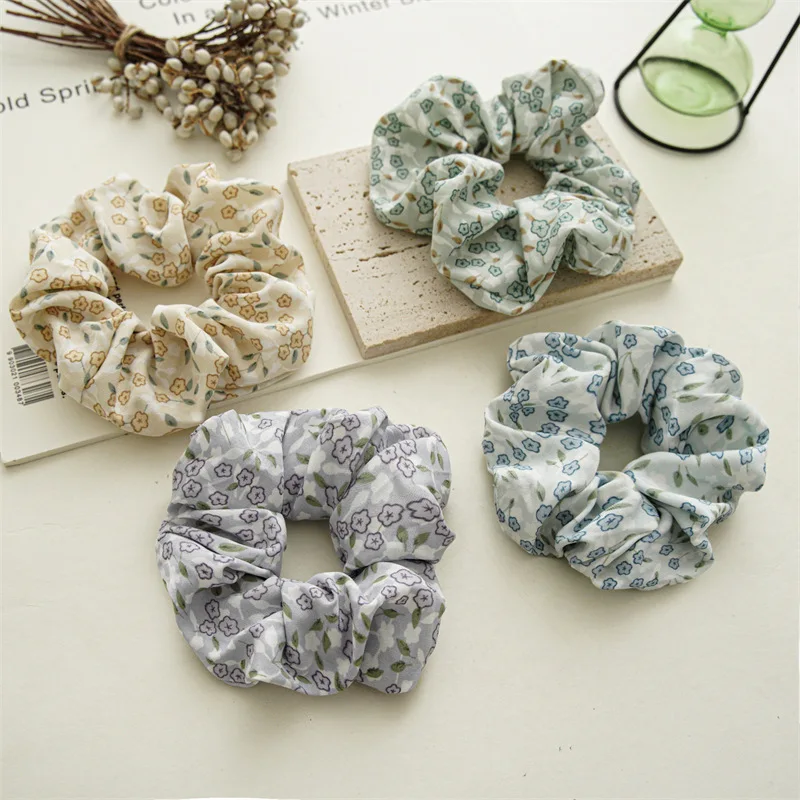 

Spring Summer New Design Small Fresh Flower Chiffon Floral Hair Scrunchies Multi Color Printed Scrunchies For Girls