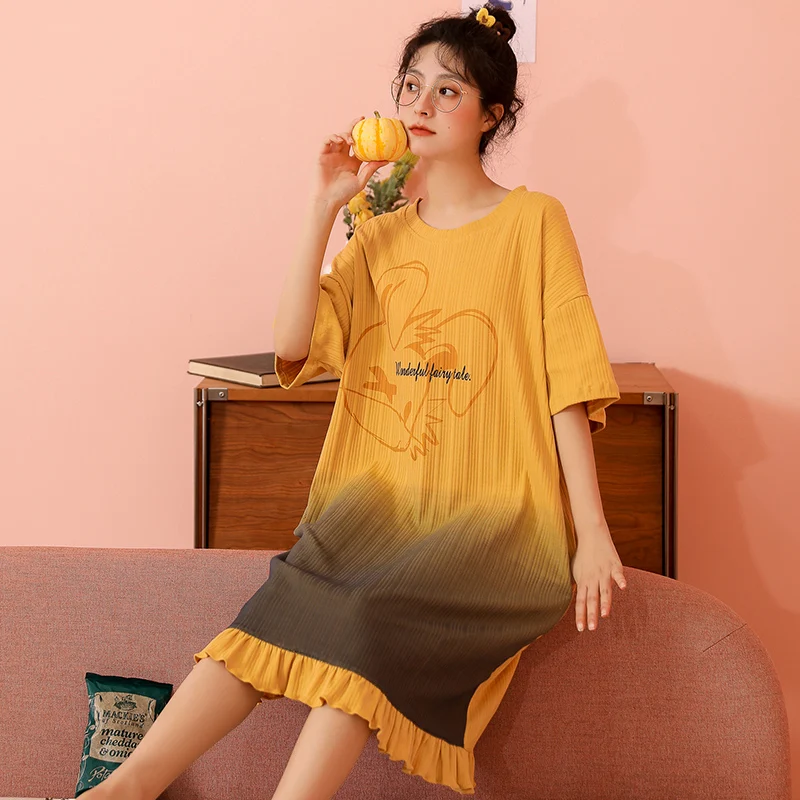 2022 Summer New Short-Sleeve Women's Sleepwear Cotton Night Gowns Cartoon Nightgowns Homewear Girls Sleep Lounge Sleeping Dress