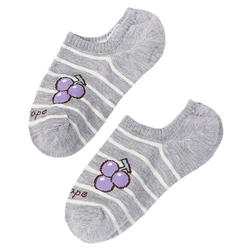

Women Low Cut Invisible Boat Socks Cartoon Fruits Stripes Print Non-Slip Hosiery