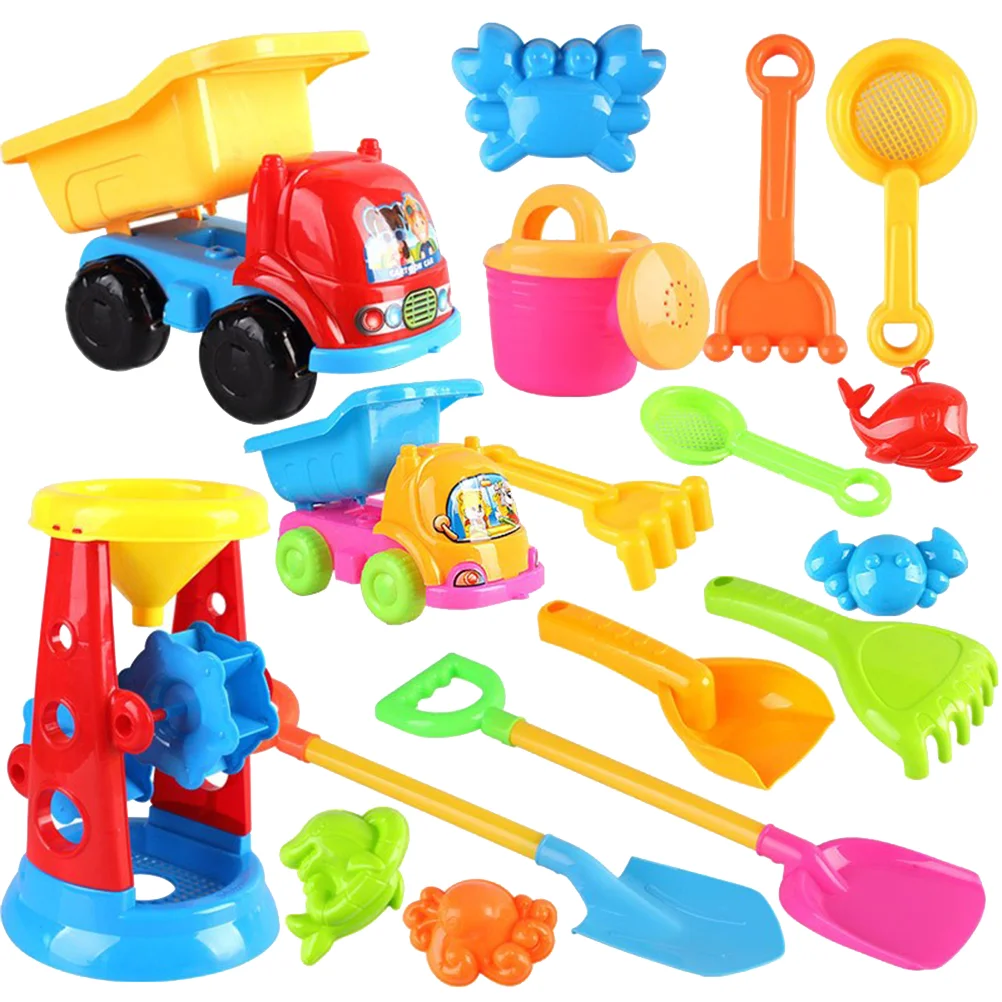 

17pcs Outdoor Toddler Toys Set Sand Castle Set with Sand Molds Car Watering Can Sandbox Outdoor Beach Toys Set for Kids Toddlers