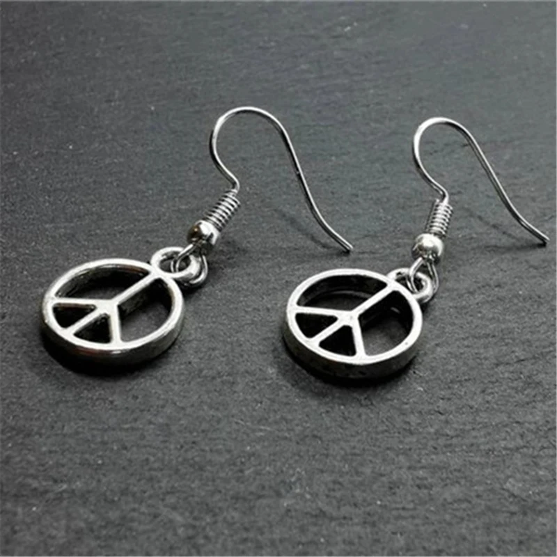 

Mini Peace Sign Drop Earrings, Miniature Handmade Peace Jewellery, Anti-War, Hippy, Peace Charm, Hippie, 60's, Anti-Bomb