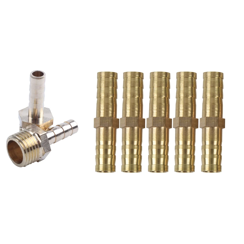 

14 Pcs Metal Fittings:9 Pcs Brass 6Mm Fuel Gas Hose Barb 1/4 Inch Male Thread Coupling Fitting Gold & 5 Pcs 8Mm Inner Dia Air Ga