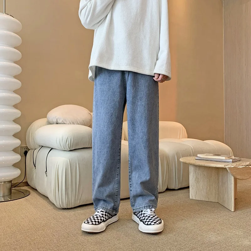 Spring and Summer New Solid Color Jeans Men's Korean Straight Loose Loose Wide-leg Pants Streetwear Men White Black Blue джинсы