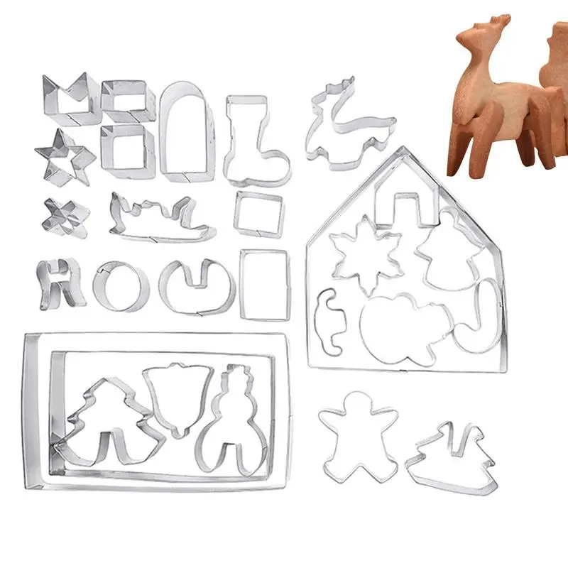 

Winter Cookie Cutters Stainless Steel Cartoon 3D Gingerbread House Biscuit Cutter With Christmas Snowman Gift DIY Baking Mould