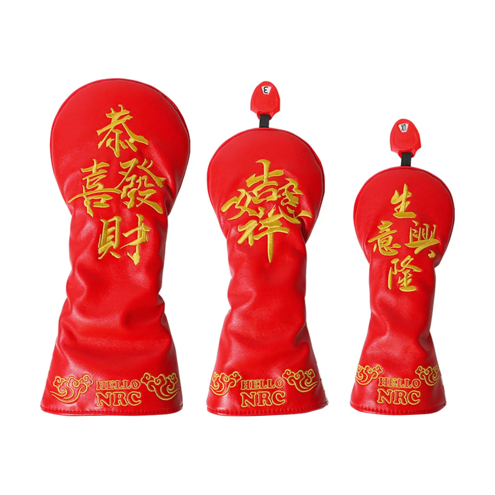 

Chinese Red Golf Club Head Covers, Golf Headcovers Leather Golf Wood Covers for
