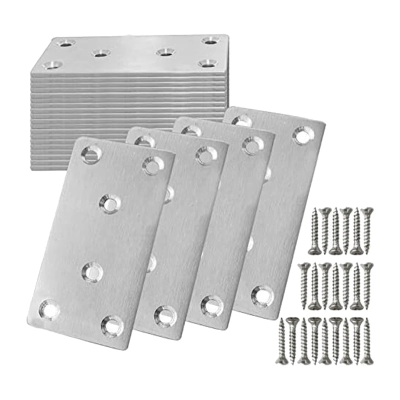 

24Pack Mending Plate With Screws Flat Brace Stainless Steel Heavy Duty Flat Straight Brackets Metal Mending Plate For Metal Wood