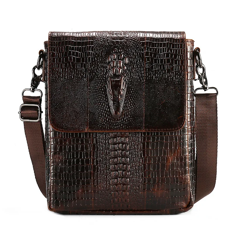 

Men's Crocodile Pattern Genuine Leather Shoulder Bag Retro Messenger Bag First Layer Cowhide Crossbody Bag Mobile Phone Bag