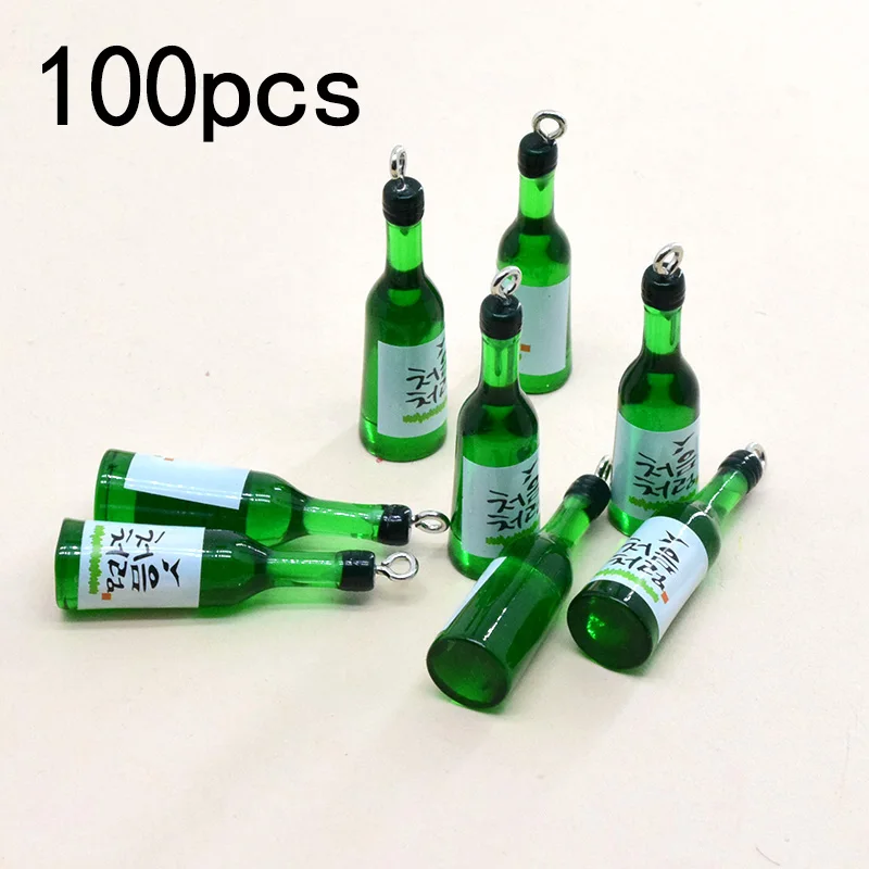 100pcs/Pack Bulk Wholesale Green Bottle Resin Charms Funny 3