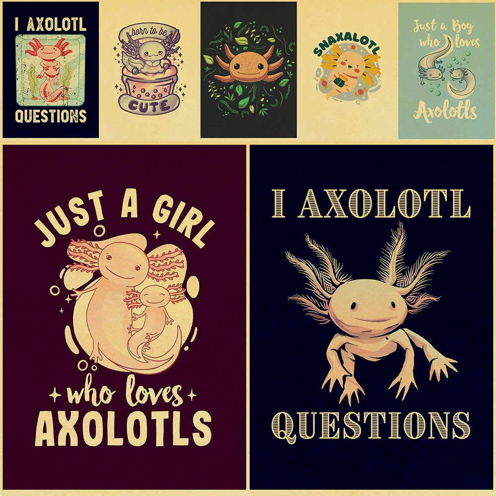 

Cute Pink Axolotl Kraft Paper Poster Wall Sticker Art Decor Home Bedroom Bar Kids Gift Picture Painting