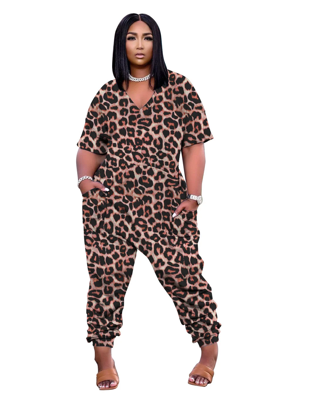 

Plus Size Women Wholesale Clothing 3xl Jumpsuit Items Camouflage Leopard Cargo Casual Hot Sale New One Piece Outfit Dropshipping