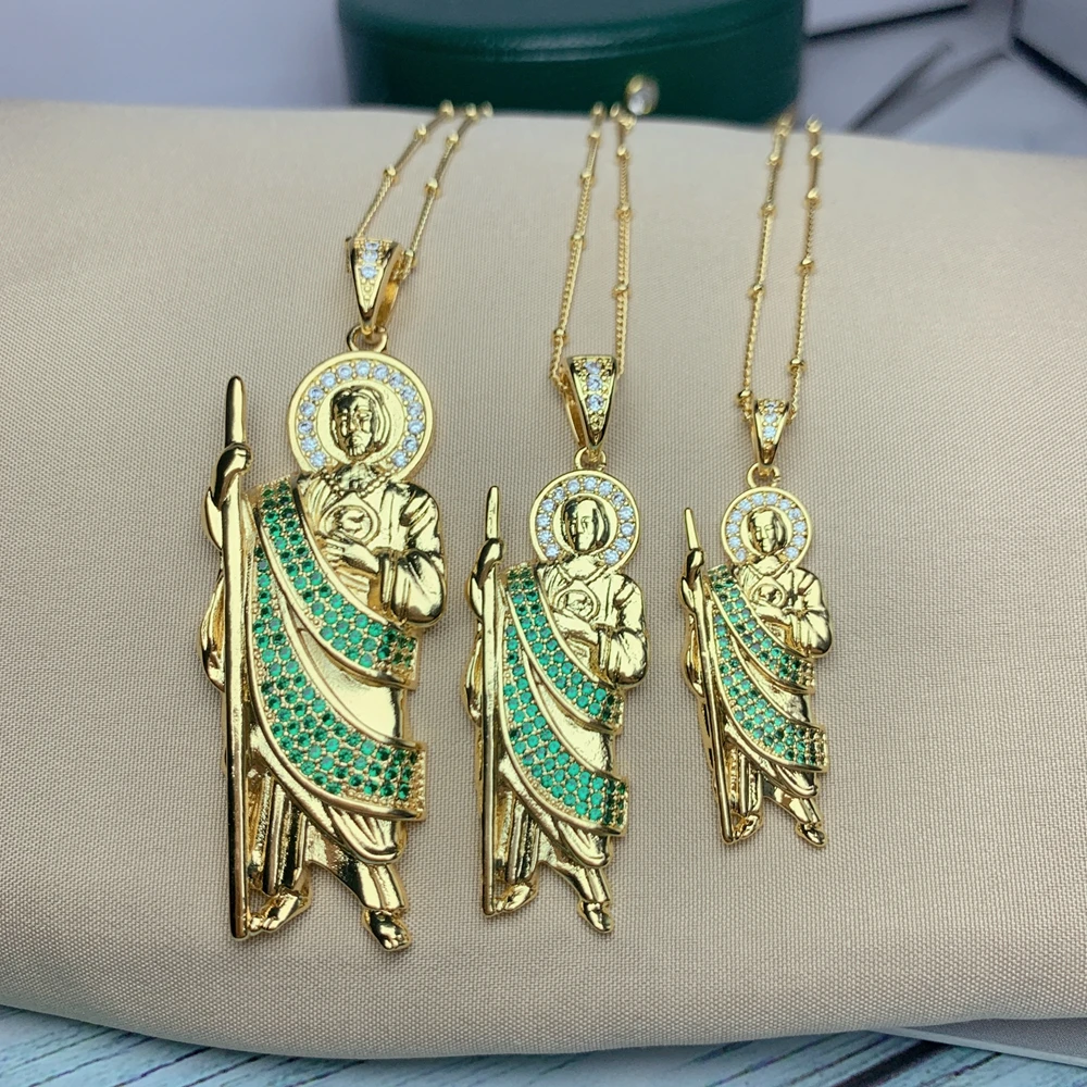 

Religious St Jude Thaddeus Tadeo Pray Necklace Jewelry Metal Zircon Large Pendant Neck Women Luxury Gifts
