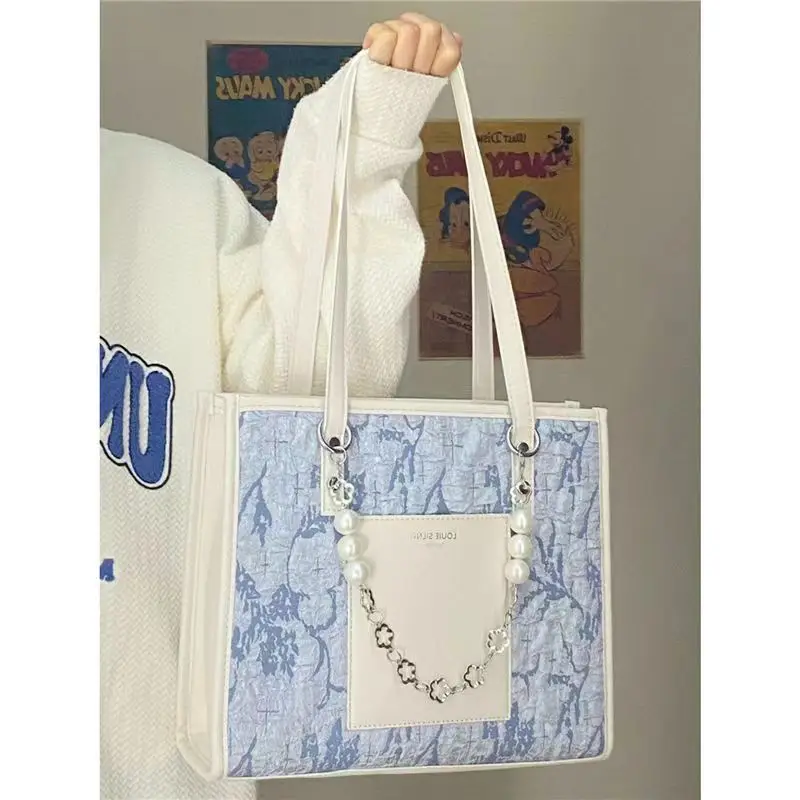 

HAEX Fashion New Design Tote Bags Female Individuality Jacquard Beading Chains Women's Bag 2022 Trend Large Capacity Bolso Mujer