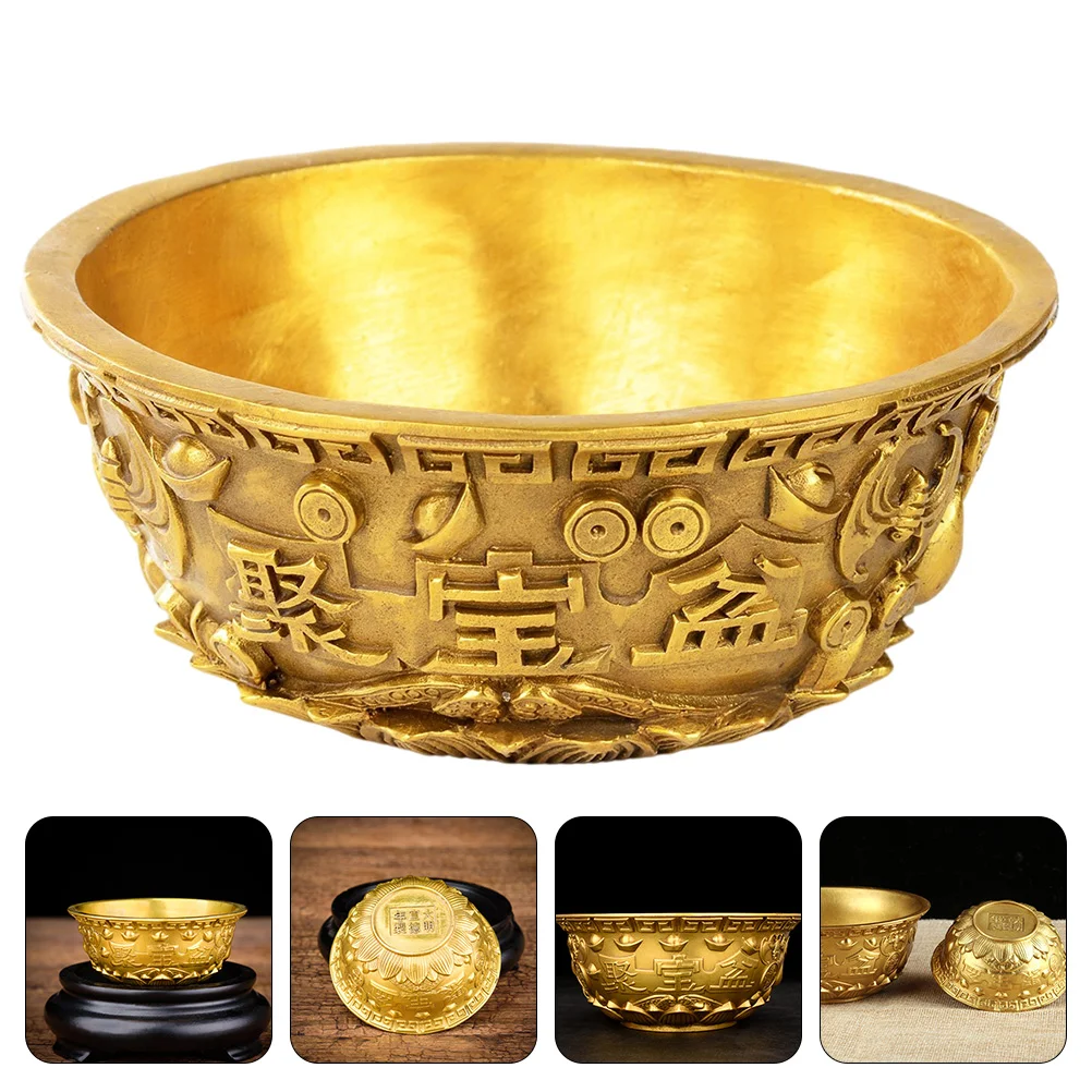 

Bowl Offering Basin Water Treasure Feng Shui Fruit Altar Golden Brass Meditation Cup Holder Wealth Supplies Good Money Lucky