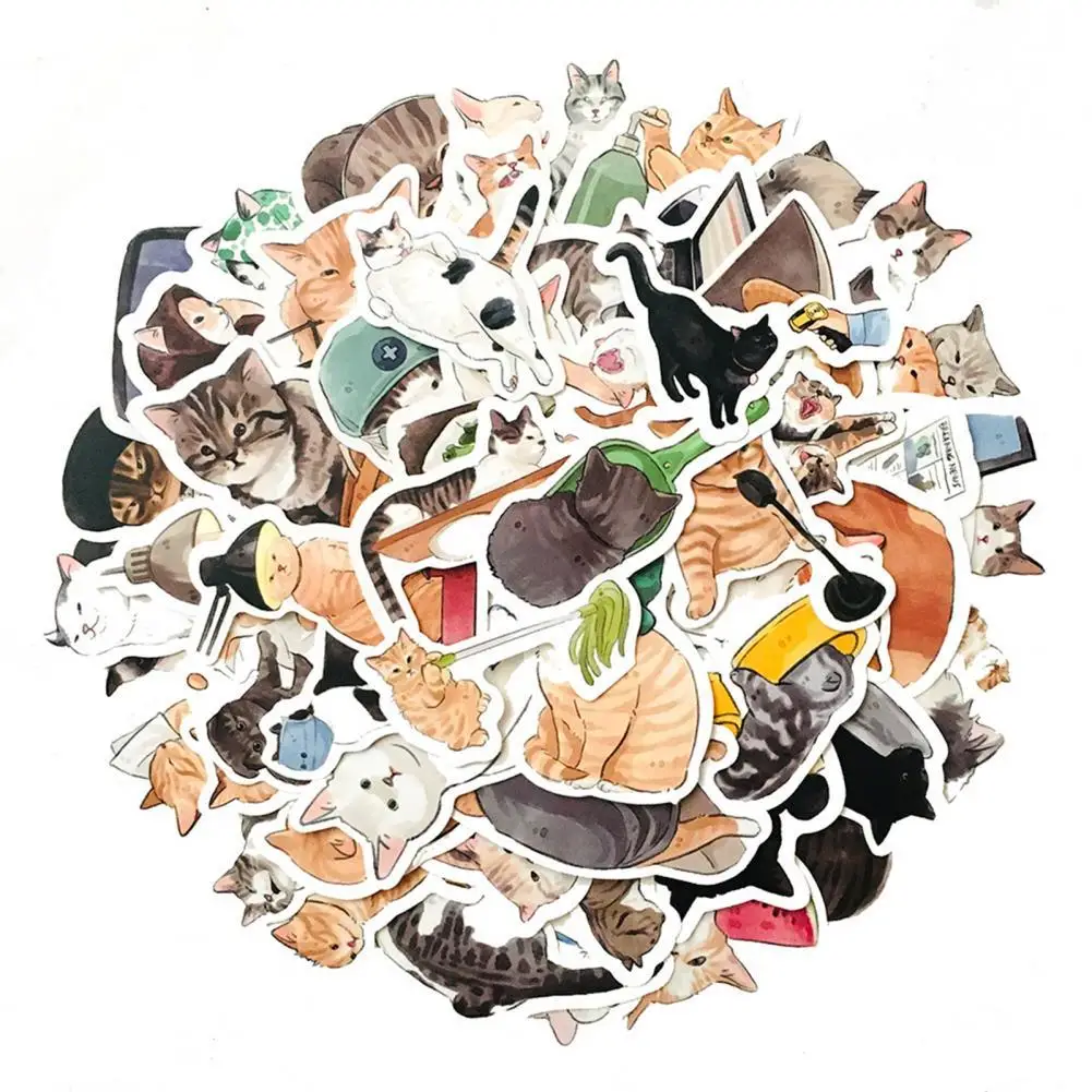 

PVC Stickers 54Pcs Attractive Easy to Apply Cartoon Stickers Waterproof Cartoon Stickers Cats Animal Printing for Helmet