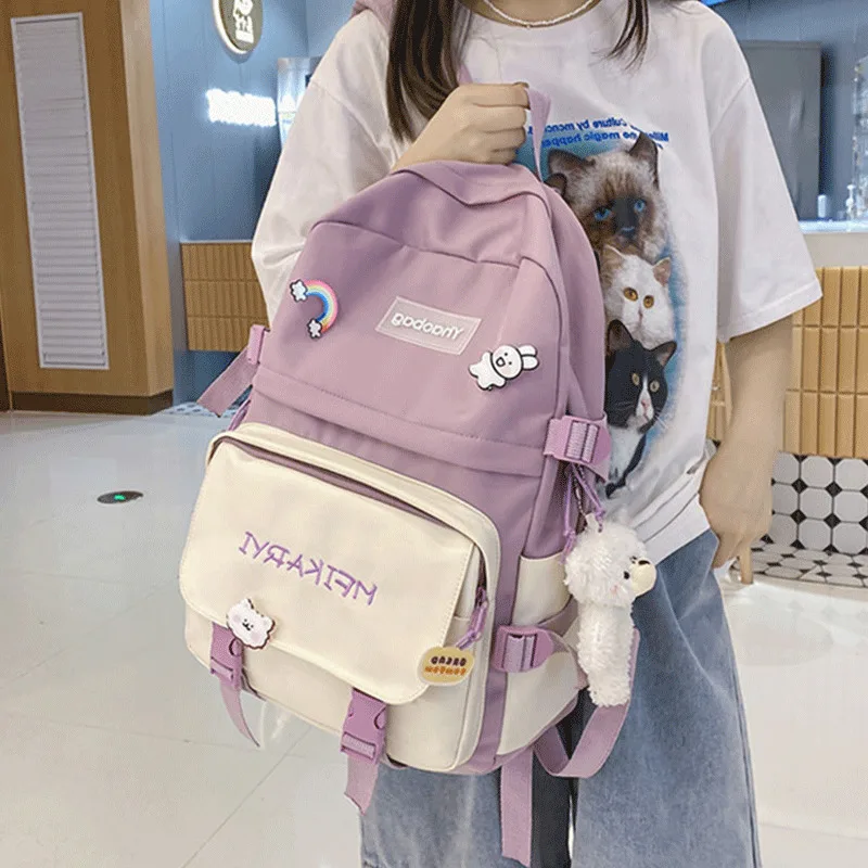 2023 New Purple Backpack Women Waterproof Candy Colors Backpacks Fancy High School Bags for Teenage Girl Cute Travel Rucksack