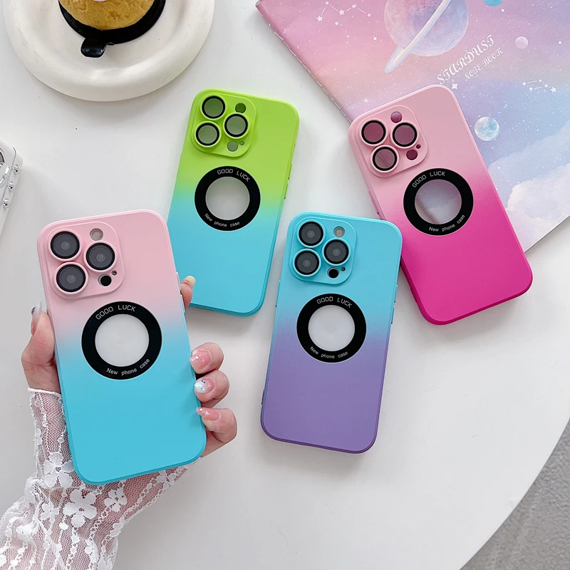 

Luxury Gradient Silicone Case For iPhone 14 13 12 11 Pro Max 12Pro Phone Soft Rubber Candy Color Cover Gril Women With Logo Hole
