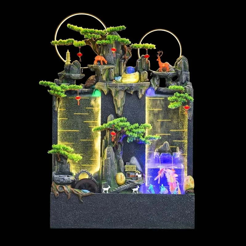 Открытый сад двор проточная вода сумерки стены экран рокарий фонтан орнамент для