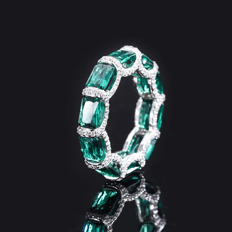 

New S925 Full body Silver Ring Popular Emerald Women's High Quality 5 * 7 Diamond Set Jewelry Ring Set Girl