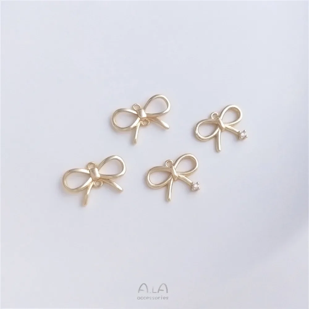 14 К позолоченный одиночный циркониевый бант кулон нежный галстук-бабочка