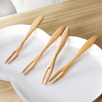 norbi fruit fork wooden two tine fork tableware multiple use snack cake dessert forks cafeteria restaurant flatware kitchen tool