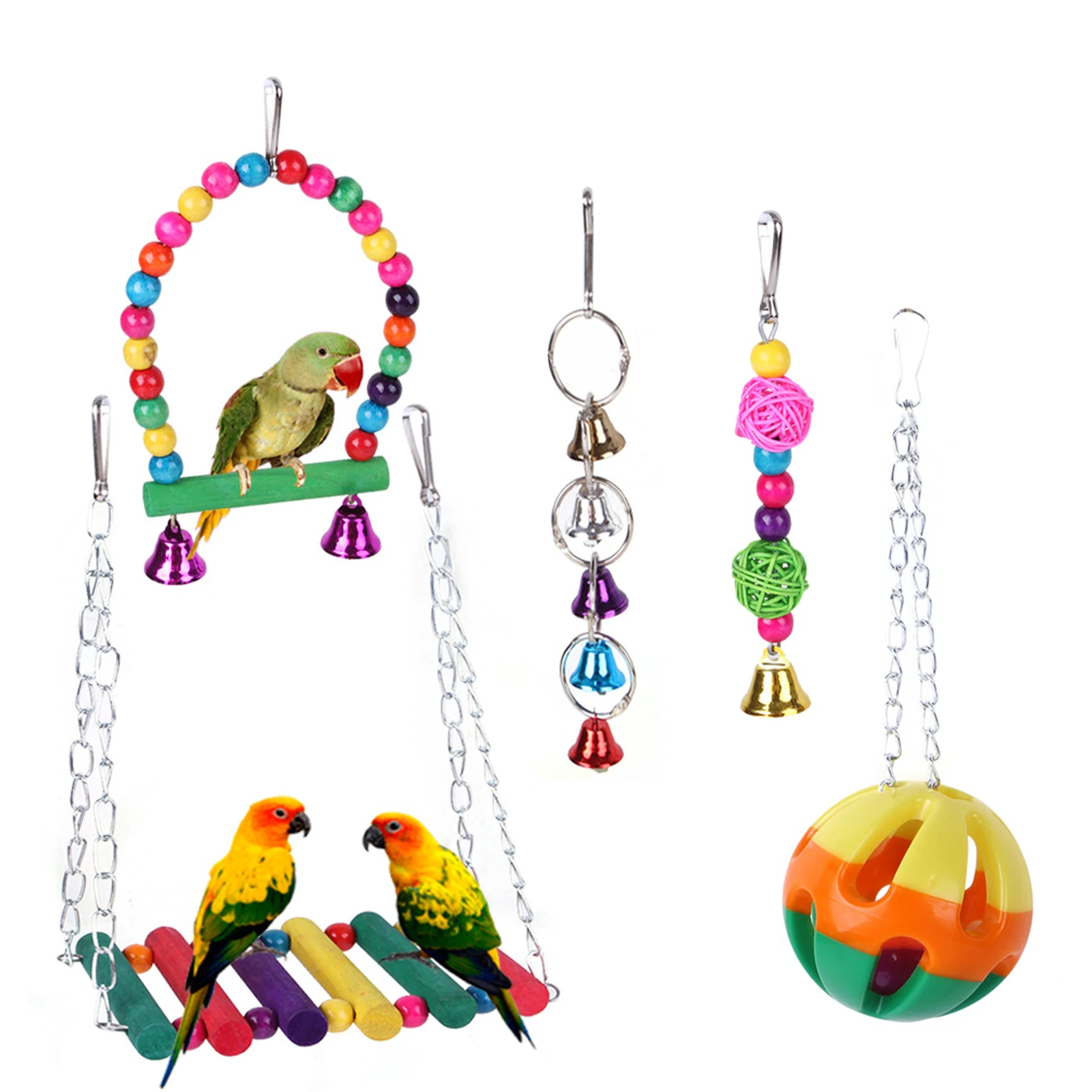 

Набор игрушек для птиц, попугай, игрушки, радуга, искусственный попугай, качели, игрушка, красочный Попугай, Игрушки для маленьких птиц, игру...