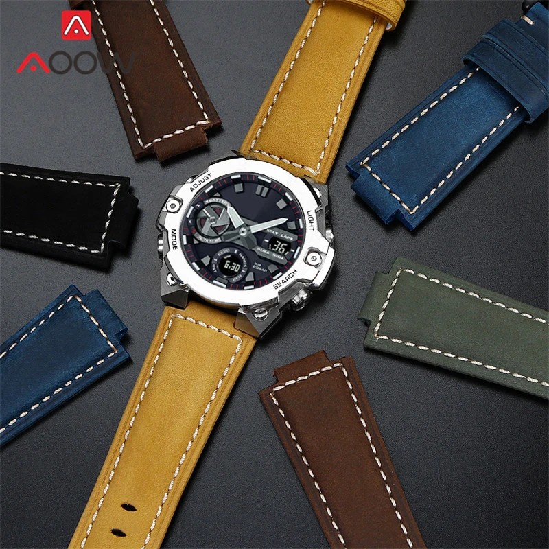 Genuine Leather Cowhide Strap for Casio G-Shock G-Steel GST-B400 GST-B200 Stainless Steel Buckle Matte Men Bracelet Watch Band