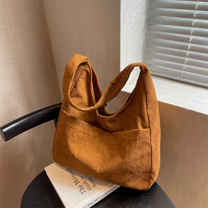 

Corduroy Bag Solid Color Canvas Female Shoulder Tote Bags Women Casual Women's Designer Hasp Handbag Trend Shopper Bag