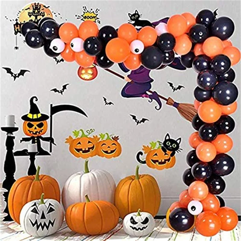 

110 шт. черные оранжевые латексные воздушные шары, арочная гирлянда, комплект для рождества, Хэллоуина, свадьбы, дня рождения, детской вечерин...