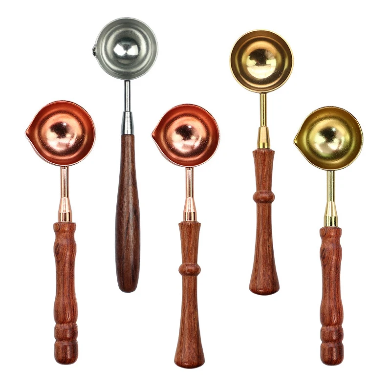 

Anti-Hot Sealing Wax Spoon Wood Handle Retro Wax Stamping Spoons Fire Paint Melting Firing Stamp Envelopes Card Metal Tool