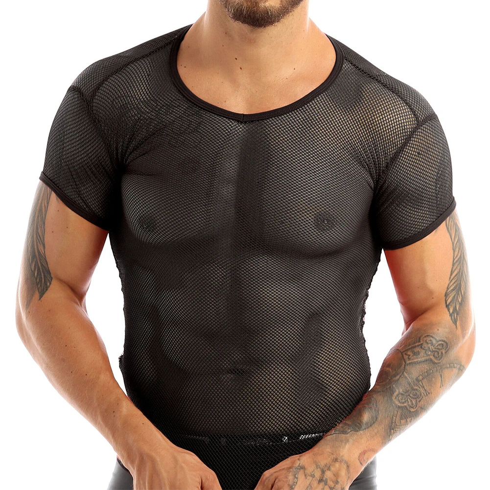 

Mens Mesh See Through Tank Vest Shirt Fishnet T-Shirt Muscle Crop Top Clubwear