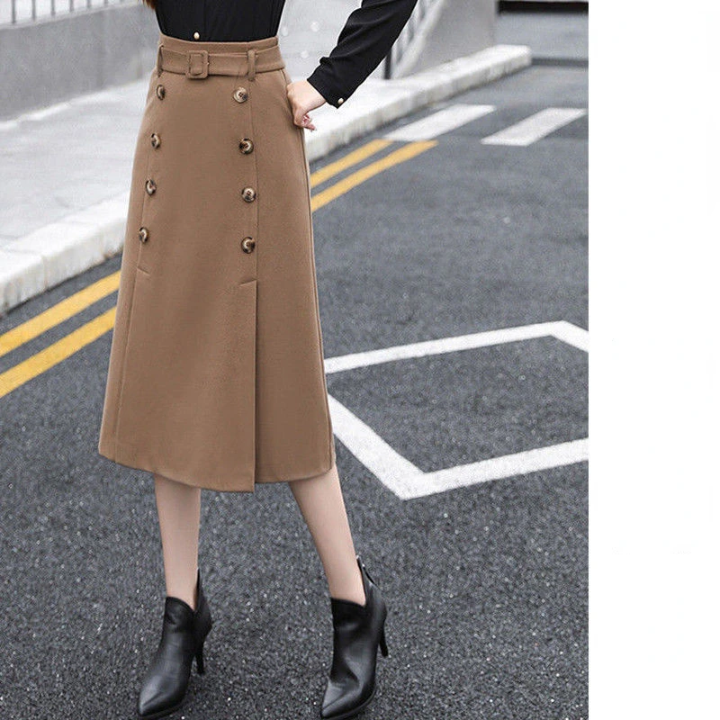 

Женская Однотонная юбка на пуговицах, Базовая Универсальная трикотажная юбка трапециевидной формы в стиле ретро, модель G57 на осень