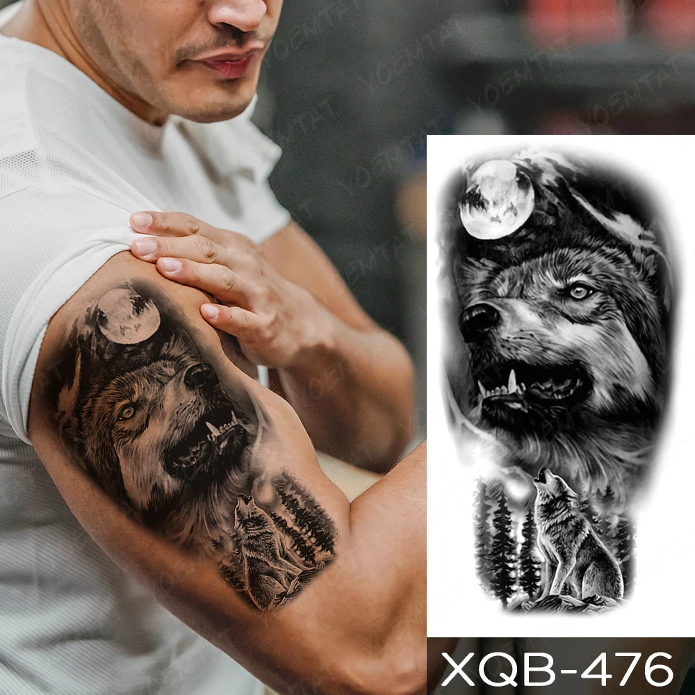 Waterproof Temporary Tattoo Stickers Fox Lion Tiger Wolf Peony Rose Flowers Leaf Flash Tatto Women Men Body Art Arm Fake Tattoos images - 6